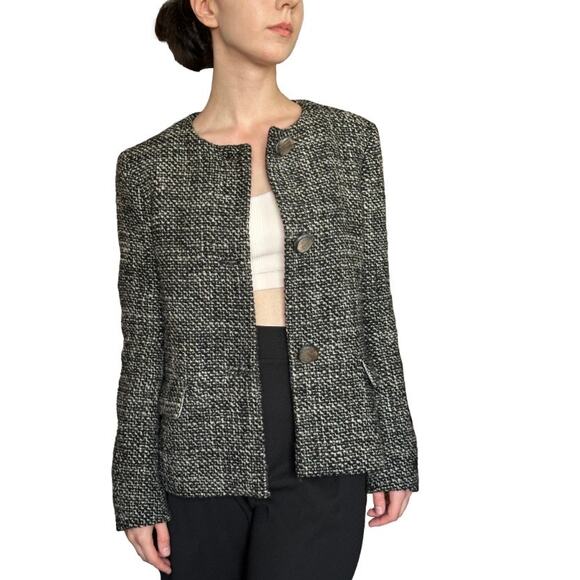 Max Mara Jackets & Blazers - Vintage Max Mara Black Tweed Classic Blazer Jacket Size 8